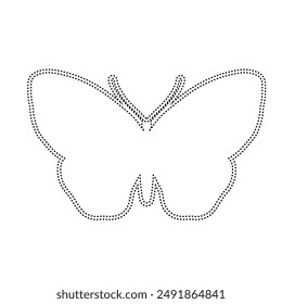 Decorative dotted outline of a winged insect butterfly. Vector graphics.