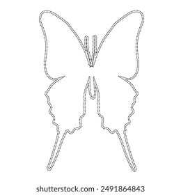 Decorative dotted outline of a winged insect butterfly. Vector graphics.