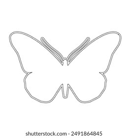 Decorative dotted outline of a winged insect butterfly. Vector graphics.