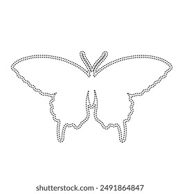 Decorative dotted outline of a winged insect butterfly. Vector graphics.