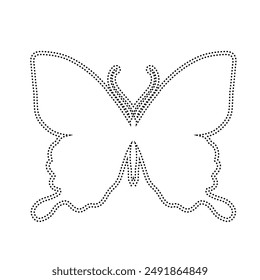 Decorative dotted outline of a winged insect butterfly. Vector graphics.