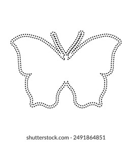 Decorative dotted outline of a winged insect butterfly. Vector graphics.