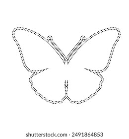 Decorative dotted outline of a winged insect butterfly. Vector graphics.