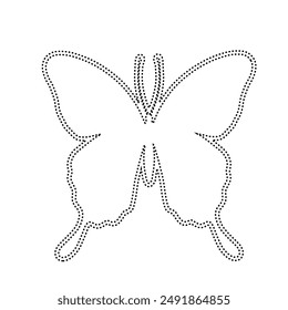 Decorative dotted outline of a winged insect butterfly. Vector graphics.