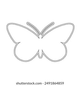 Decorative dotted outline of a winged insect butterfly. Vector graphics.