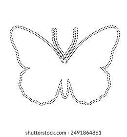 Decorative dotted outline of a winged insect butterfly. Vector graphics.