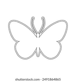 Decorative dotted outline of a winged insect butterfly. Vector graphics.