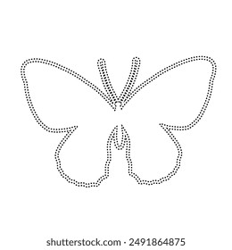 Decorative dotted outline of a winged insect butterfly. Vector graphics.