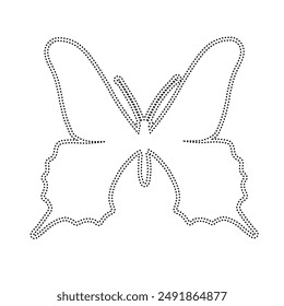 Decorative dotted outline of a winged insect butterfly. Vector graphics.