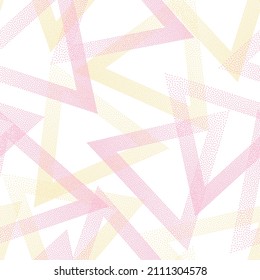 Decorative dotwork triangles vector seamless pattern. Geometric tileable background with dots texture. Gradient triangles of chevron dots seamless ornament. Pointillism style.