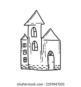 Decorative dracula castle in doodle style on background