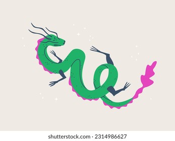 Decorative dragon. Mythological creature. Symbol of the Chinese zodiac sign. Vector isolated hand drawn illustration for design and print.