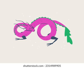 Decorative dragon. Mythological creature. Symbol of the Chinese zodiac sign. Vector isolated hand drawn illustration for design and print.