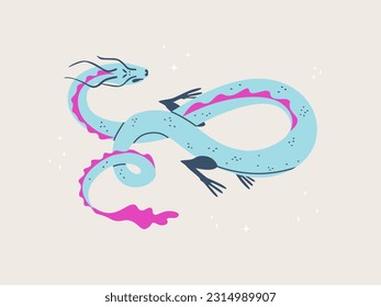 Decorative dragon. Mythological creature. Symbol of the Chinese zodiac sign. Vector isolated hand drawn illustration for design and print.