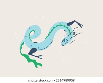 Decorative dragon. Mythological creature. Symbol of the Chinese zodiac sign. Vector isolated hand drawn illustration for design and print.