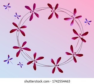 It is decorative dragonfly frame on gradient pink background for celebration and invitation suitable for web and print.