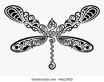 Decorative dragonfly ink drawing vector