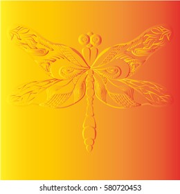 Decorative dragonfly on a colored background. Vector illustration.