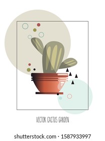 Decorative drawing of a cactus in its pot. Funny cactus illustration. Editable vector.
