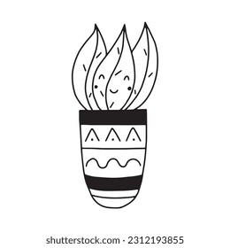 Decorative drawing of a house plant in a pot for print, web, mobile and infographics on a white background. Vector illustration in doodle style for your design