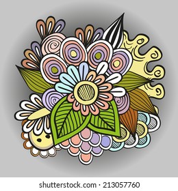 Decorative drawing ornamental flowers on a gray background