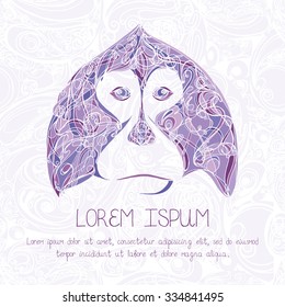 Decorative drawing purple face of the monkey Symbol of the Year 2016 by Chinese Horoscope on abstract background for your design
