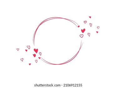 Marco redondeado decorativo con corazones y líneas rojas. Ilustración de saludo de feriado vectorial para diferentes feriados.
