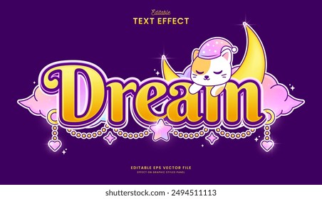 decorative dream cat editable text effect vector design