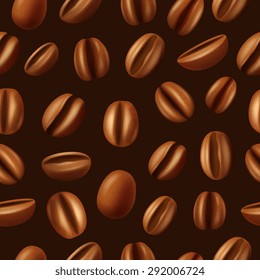 Decorative dried and roasted aromatic mocha coffee beans dark brown background seamless pattern abstract  vector illustration