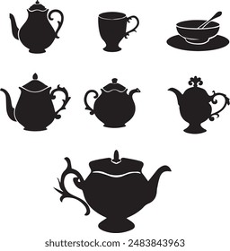 Decorativo, bebida, tetera, hervidor de agua, cocina, icono, café, taza