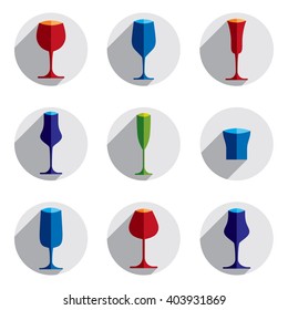 Decorative drinking glasses collection. Set of vector goblets, simple glassware, can be used in graphic and web design.