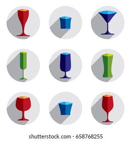 Decorative drinking glasses collection. Set of celebration goblets, simple vector glassware, can be used in graphic and web design.