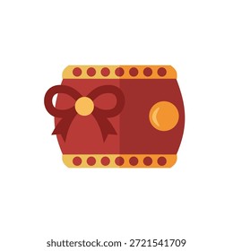 Tambor decorativo com ícone de fita simbolizando celebração, alegria e presentes festivos.