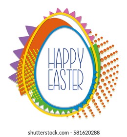 Decorative Easter background with egg in pop art style with colored dots. Perfect for greeting card or poster. Stock vector