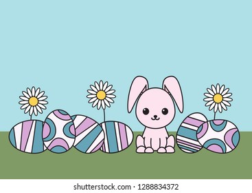 Decorative Easter background with eggs and rabbit. Suitable for postcard design. Vector illustration EPS10