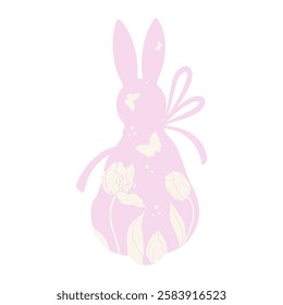 Decorative Easter bunny with botanical stamps of spring tulip flowers. Vector graphics.