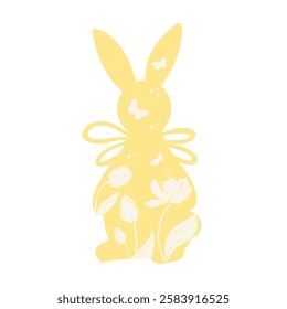 Decorative Easter bunny with botanical stamps of spring tulip flowers. Vector graphics.