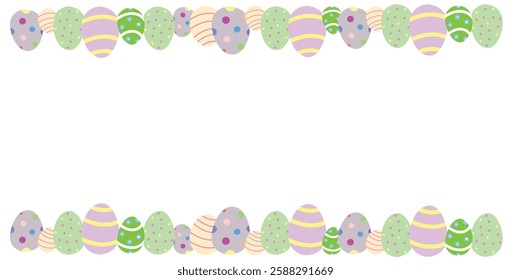 A decorative Easter egg border frame with pastel-colored eggs, leaving space in the center for text. Ideal for invitations and banners.	