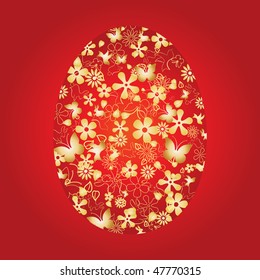 Decorative easter egg on red background, vector illustration