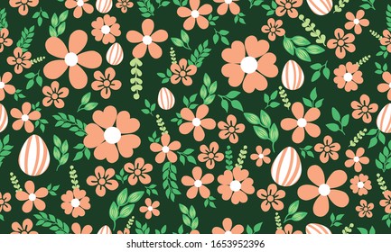 Decorative of Easter egg pattern background, with leaf flower seamless drawing.
