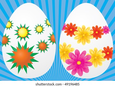 Decorative easter eggs on blue background, vector illustration