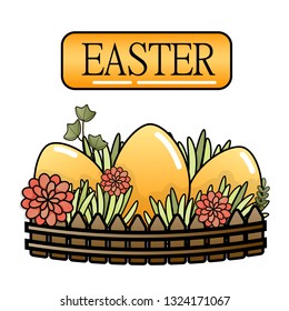 Decorative Easter eggs on green grass, three Easter eggs. Vector illustration.