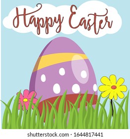 Decorative Easter eggs on green grass, vector illustration