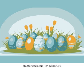 Decorative Easter eggs on green grass, vector illustration Greetings and presents for Easter Day eps 10