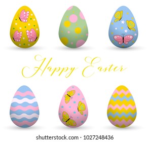 Decorative Easter eggs .Easter scene.The main symbols of the holiday. Vector logo, emblems, text design. Usable for banners, greeting cards, gifts etc.