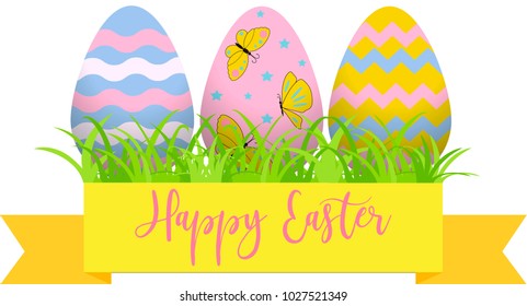 Decorative Easter eggs .Easter scene.The main symbols of the holiday. Vector logo, emblems, text design. Usable for banners, greeting cards, gifts etc.
