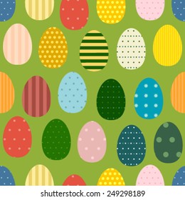 decorative easter eggs seamless pattern on green