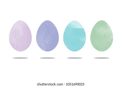 Decorative Easter Eggs Set Isolated On Background. Vector Illustration Colourful Watercolor Easter Eggs.