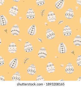 Decorative Easter eggs. Vector seamless pattern for textiles, paper, cards, any designs in pastel colors.