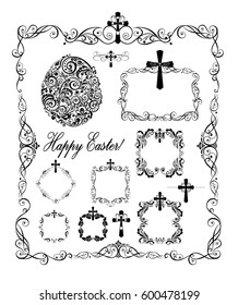 Decorative easter frames with crosses and egg shape (black and white)